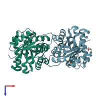 PDB entry 3uwz coloured by chain, top view.