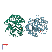 PDB entry 3uxa coloured by chain, top view.