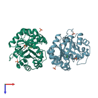 PDB entry 3uxd coloured by chain, top view.