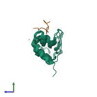 PDB entry 3uxg coloured by chain, side view.