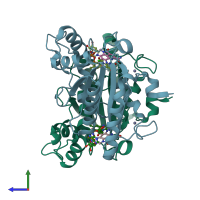 PDB entry 3uxh coloured by chain, side view.