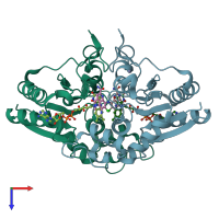 PDB entry 3uxh coloured by chain, top view.