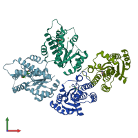 PDB entry 3uxm coloured by chain, front view.