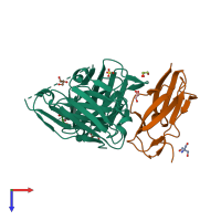PDB entry 3uyp coloured by chain, top view.