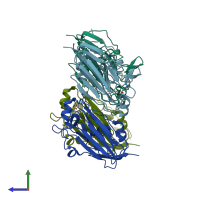 PDB entry 3uyw coloured by chain, side view.