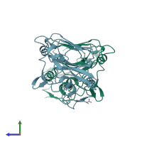 PDB entry 3uyx coloured by chain, side view.
