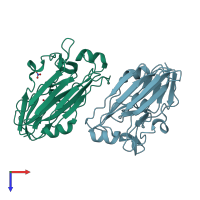 PDB entry 3uyx coloured by chain, top view.