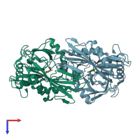 PDB entry 3uyy coloured by chain, top view.