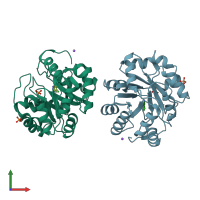 PDB entry 3uz5 coloured by chain, front view.