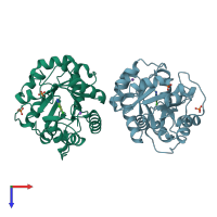 PDB entry 3uz5 coloured by chain, top view.