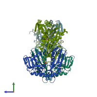 PDB entry 3uzb coloured by chain, side view.