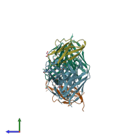 PDB entry 3uze coloured by chain, side view.