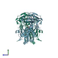 PDB entry 3uzo coloured by chain, side view.