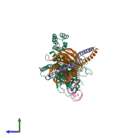 PDB entry 3uzs coloured by chain, side view.