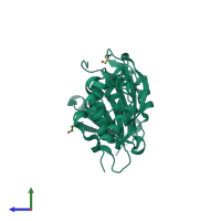 PDB entry 3uzu coloured by chain, side view.