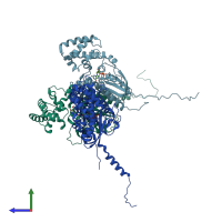 PDB entry 3v00 coloured by chain, side view.