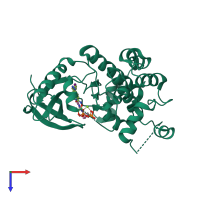 PDB entry 3v04 coloured by chain, top view.