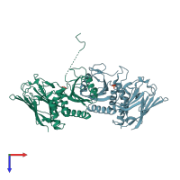 PDB entry 3v0f coloured by chain, top view.