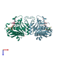 PDB entry 3v0o coloured by chain, top view.