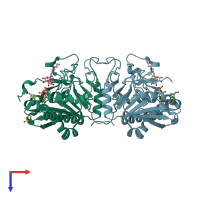 PDB entry 3v0p coloured by chain, top view.