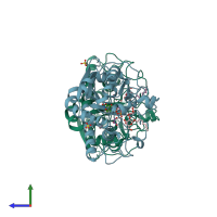 PDB entry 3v0q coloured by chain, side view.