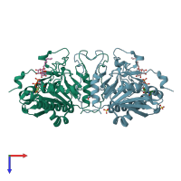PDB entry 3v0q coloured by chain, top view.