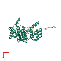 Monomeric assembly 1 of PDB entry 3v0t coloured by chemically distinct molecules, top view.