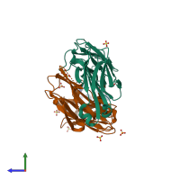 PDB entry 3v0w coloured by chain, side view.