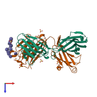 PDB entry 3v0w coloured by chain, top view.