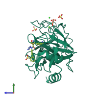 PDB entry 3v13 coloured by chain, side view.