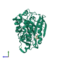 PDB entry 3v16 coloured by chain, side view.