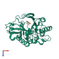 PDB entry 3v16 coloured by chain, top view.