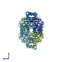 PDB entry 3v17 coloured by chain, side view.