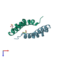 PDB entry 3v1c coloured by chain, top view.