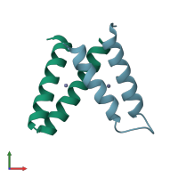 PDB entry 3v1e coloured by chain, front view.