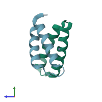 PDB entry 3v1e coloured by chain, side view.