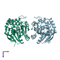 PDB entry 3v1k coloured by chain, top view.
