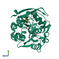 PDB entry 3v1m coloured by chain, side view.