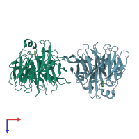 PDB entry 3v1s coloured by chain, top view.