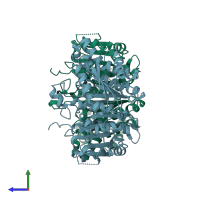 PDB entry 3v1t coloured by chain, side view.