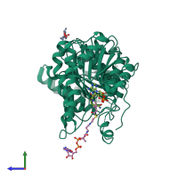 PDB entry 3v1u coloured by chain, side view.