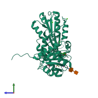 PDB entry 3v1w coloured by chain, side view.