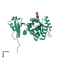 PDB entry 3v1w coloured by chain, top view.