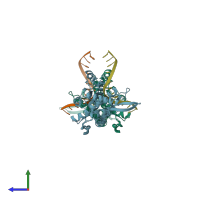 PDB entry 3v20 coloured by chain, side view.