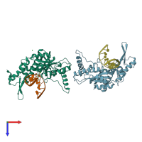 PDB entry 3v20 coloured by chain, top view.