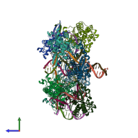 PDB entry 3v21 coloured by chain, side view.