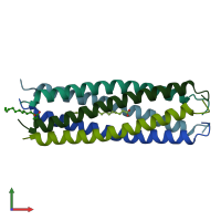 PDB entry 3v2q coloured by chain, front view.