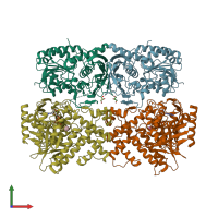 PDB entry 3v2u coloured by chain, front view.