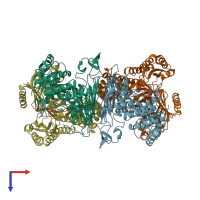 PDB entry 3v2u coloured by chain, top view.