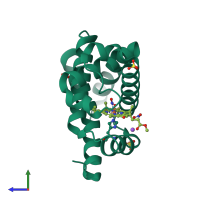 PDB entry 3v2v coloured by chain, side view.